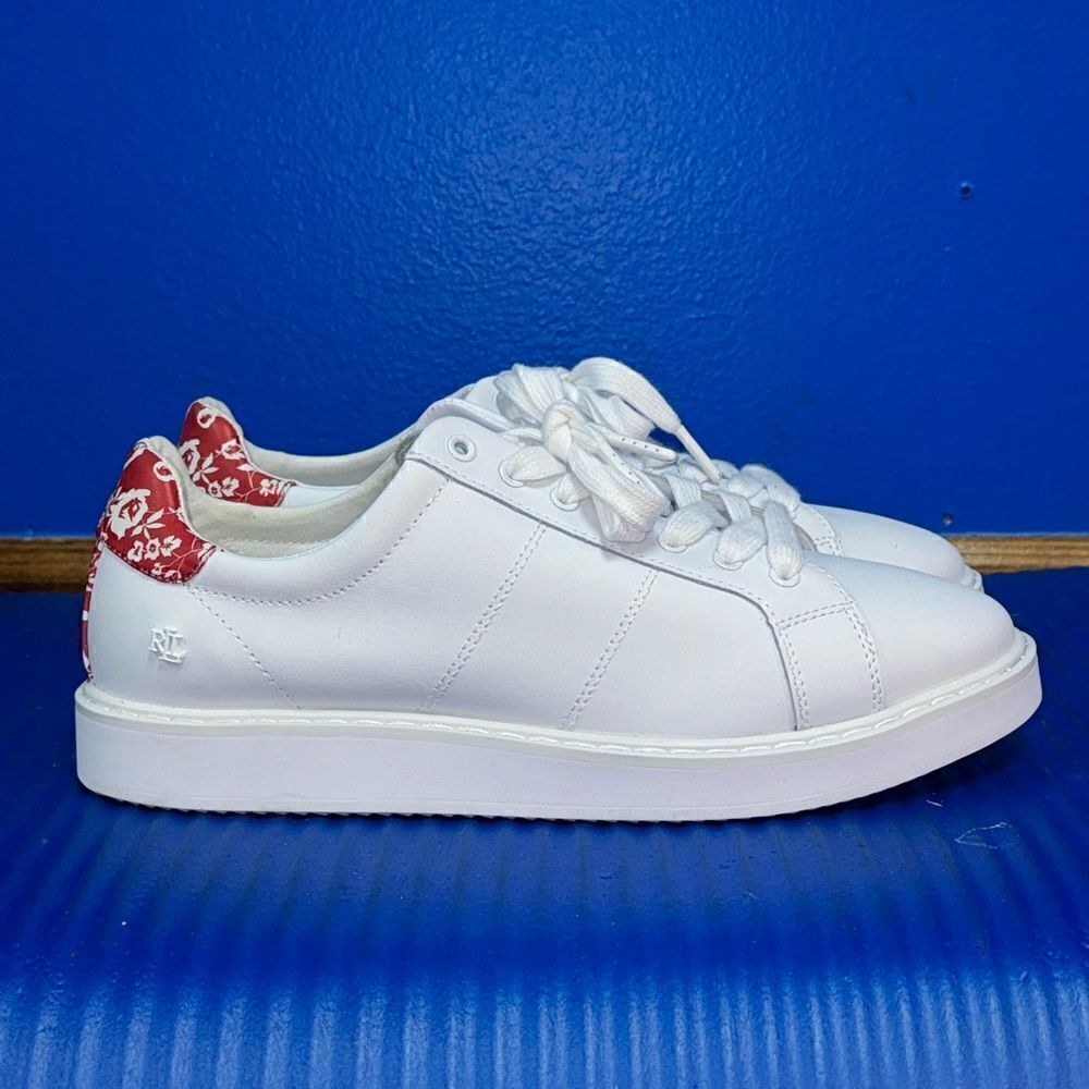 Size 11- Women’s Ralph Lauren Angeline II Leather Floral Sneakers NEW 🌹